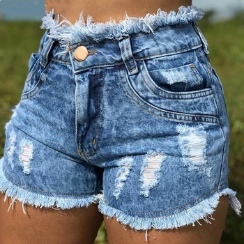 

Casual Summer Denim Women's Shorts Cowboy High Waists Tassel Hole Fur-lined Leg-openings Plus Size Sexy Short Jeans 2019