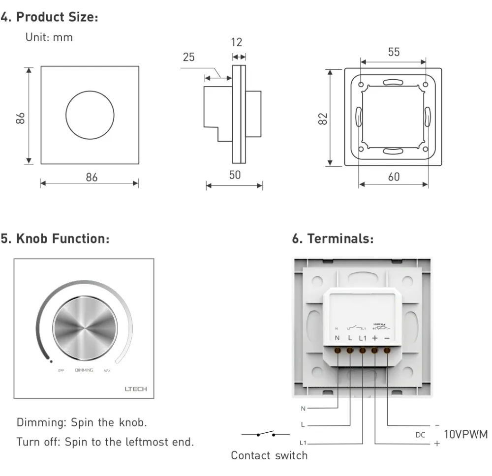 ШИМ Диммер LTECH E610P-PWM Led 10 В AC110V 220 В Высокое напряжение 10 в ШИМ Выходная ручка панель настенное крепление 86 мм 0-10 в переключатель контроллер