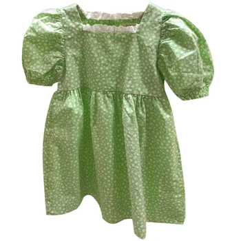 

2020 summer cotton puff sleeve printed floral dress small fresh kids children princess dress a-line