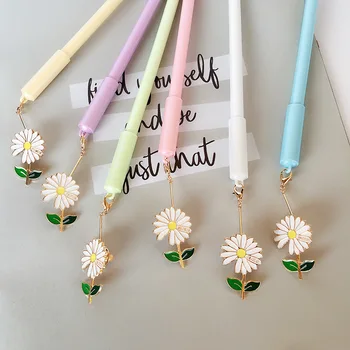 

36 pcs/lot Kawaii Daisy Pendant Gel Pen Cute 0.5mm Black ink Signature Pens Promotional Gift Stationery School Supplies