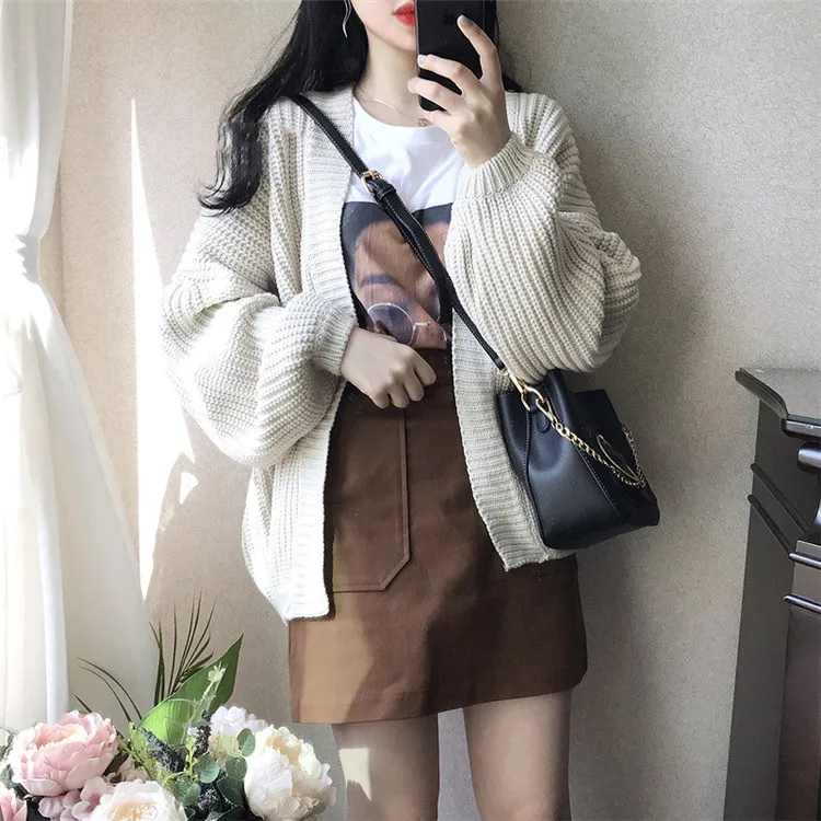 Casual Knit Cardigan Sweaters Women Autumn Winter Plus Size Warm Cardigan Coat Female Solid Short Loose Sweater Coats Streetwear