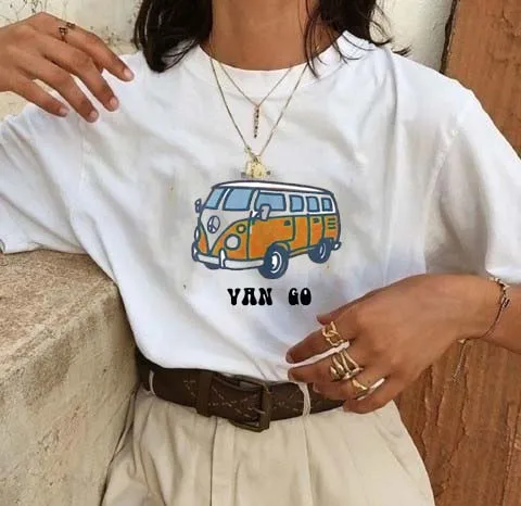

kuakuayu HJN Van Go Bus Letter Print Top Summer Fashion Cotton Casual Funny Unisex Women T-shirt Harajuku Hipster Short Sleeves