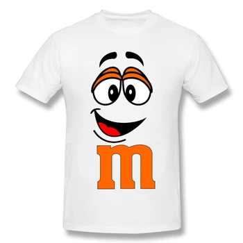 

T Shirts Men Orange Smiling Face T-shirt High Quality Tee Father Day Tops 100% Cotton M&M's Chocolate candy Pure Cotton Tees