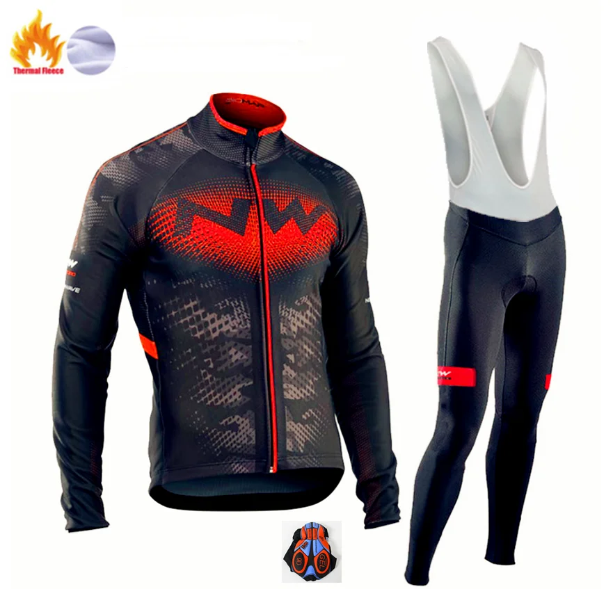 Winter Cycling Suit Northwave теплая Зимняя Теплая Флисовая велосипедная одежда NW Мужской трикотажный костюм для езды на велосипеде MTB Одежда комбинезон комплект - Цвет: Winter Cycling Suit