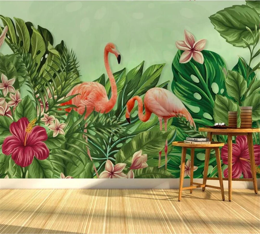 Beibehang Custom Mural Nordic Tropical Rainforest Small Fresh Flamingo
