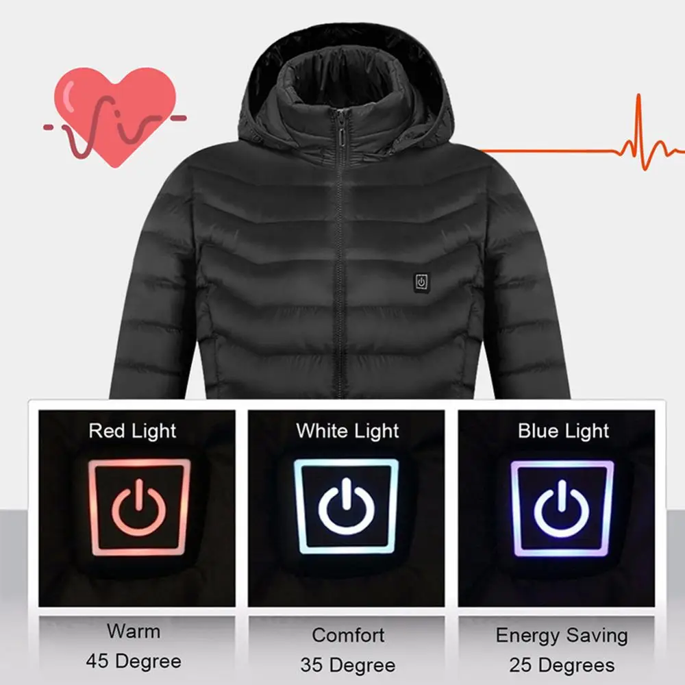 Men Women Heating Jackets Outdoor Coat USB Electric Battery Long Sleeves Heating Hooded Jackets Warm Winter Thermal Clothing