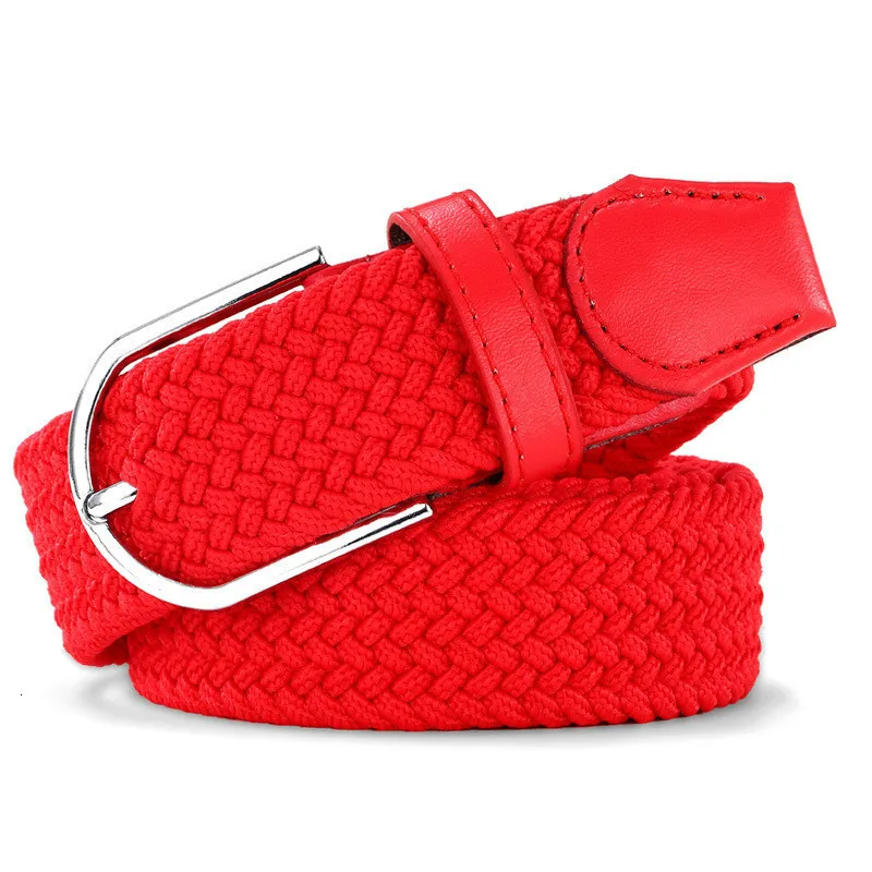 Обычная лямка металлическая пряжка тканая эластичная ткань пояс Повседневная Мужская Женская холщовая ремень брюки Джинсовый пояс - Цвет: red
