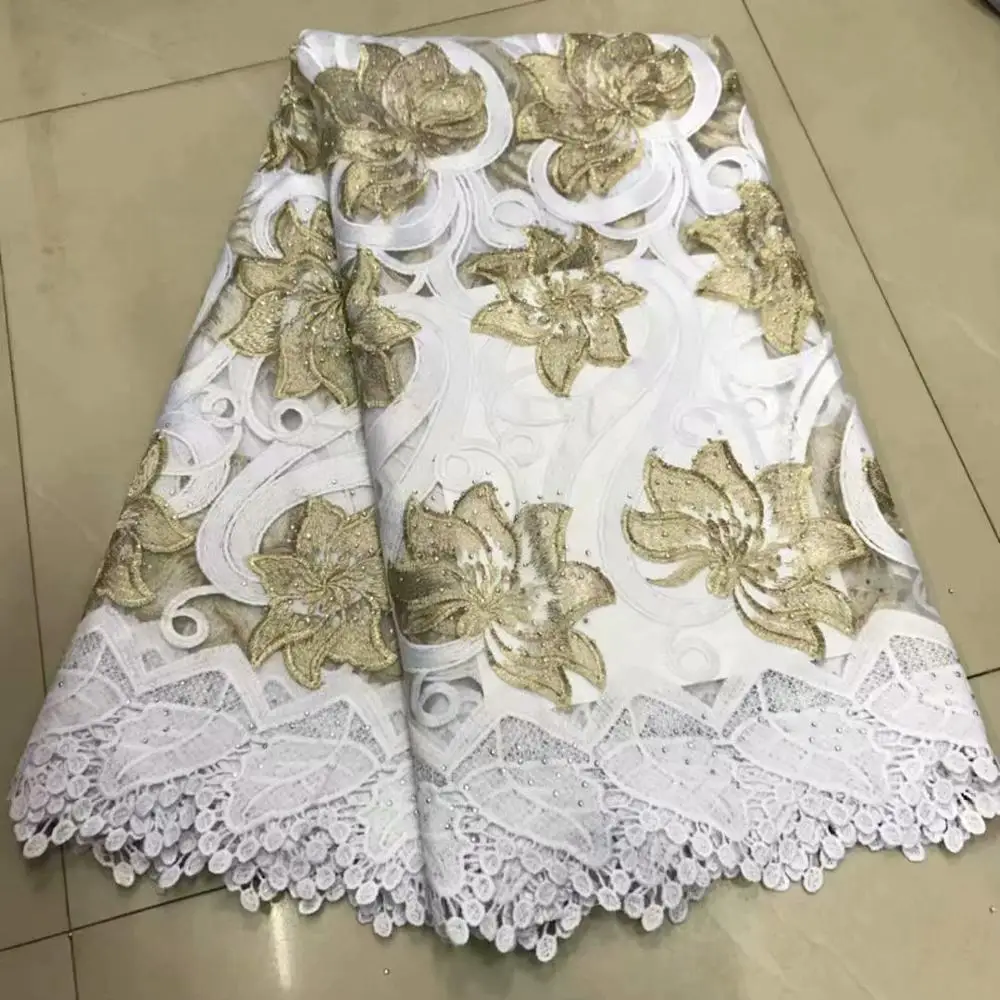 

2019 High Quality African Net Lace Fabric Nigerian Tulle Embroidery French Mesh Swiss Voile Lace Fabrics 5Yards For Dress A2308