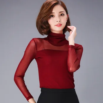 

2020 Spring and Autumn New Women's Solid Color Turtleneck Chiffon Long Sleeve T-shirt red
