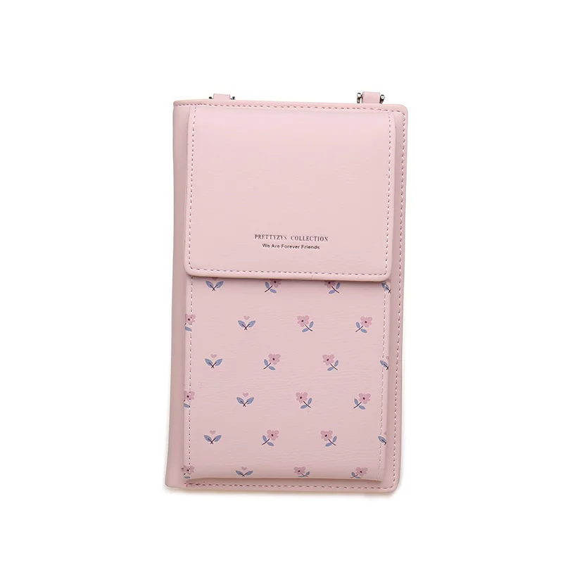 Personlity Floral Women Wallets Leather Solid Zipper Detachable Portable Shoulder Bag Fashion Female Phone Bag Crossbody Bag - Цвет: Розовый