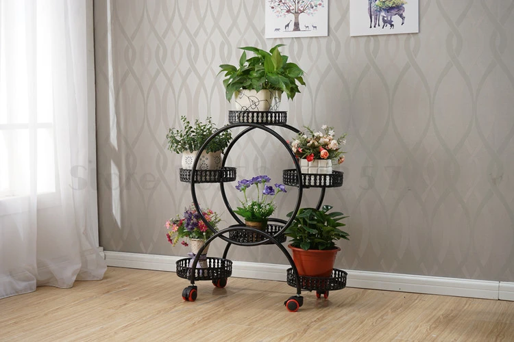 Wheel Iron Art Flower Rack European Style Assemble Corner A Living Room Move Shelf Balcony Simplicity Countryside Bonsai Frame