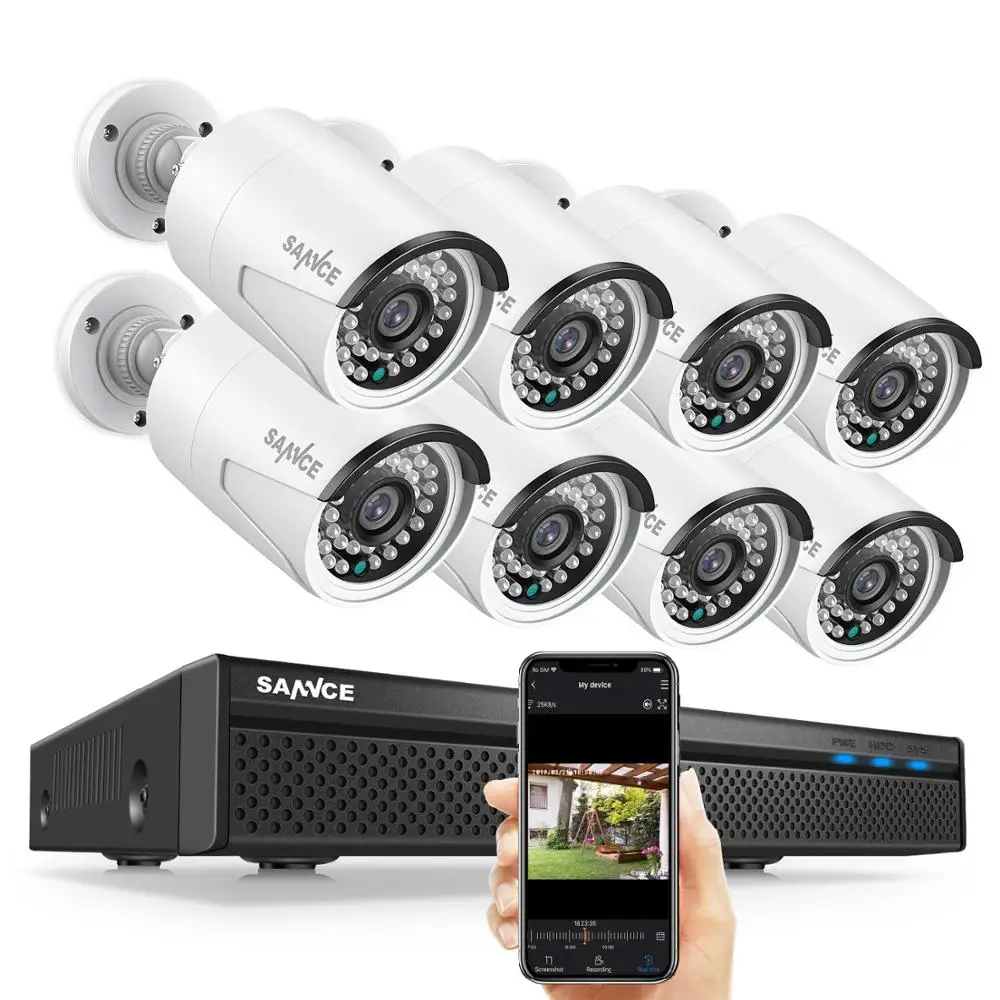 Система видеонаблюдения SANNCE N48PBE 5 Мп 8 каналов PoE NVR 4/6/8 шт. цилиндрические наружные