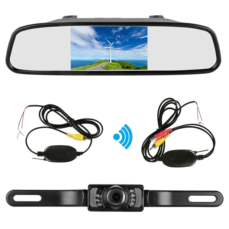 4,3 дюймов автомобиля Tft Lcd Зеркало монитор беспроводной Обратный автомобиль заднего вида резервная камера комплект(черный