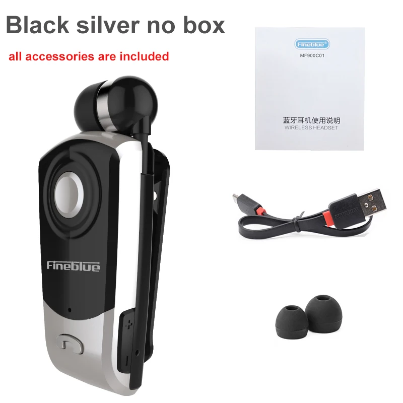 Black silver no box FineBlue F960 беспроводной Bluetooth V4.0 наушники вызов Вибрация напоминание шумоподавление износ пульт на прищепке Handsfree наушники с микрофоном - Цвет: Black silver no box