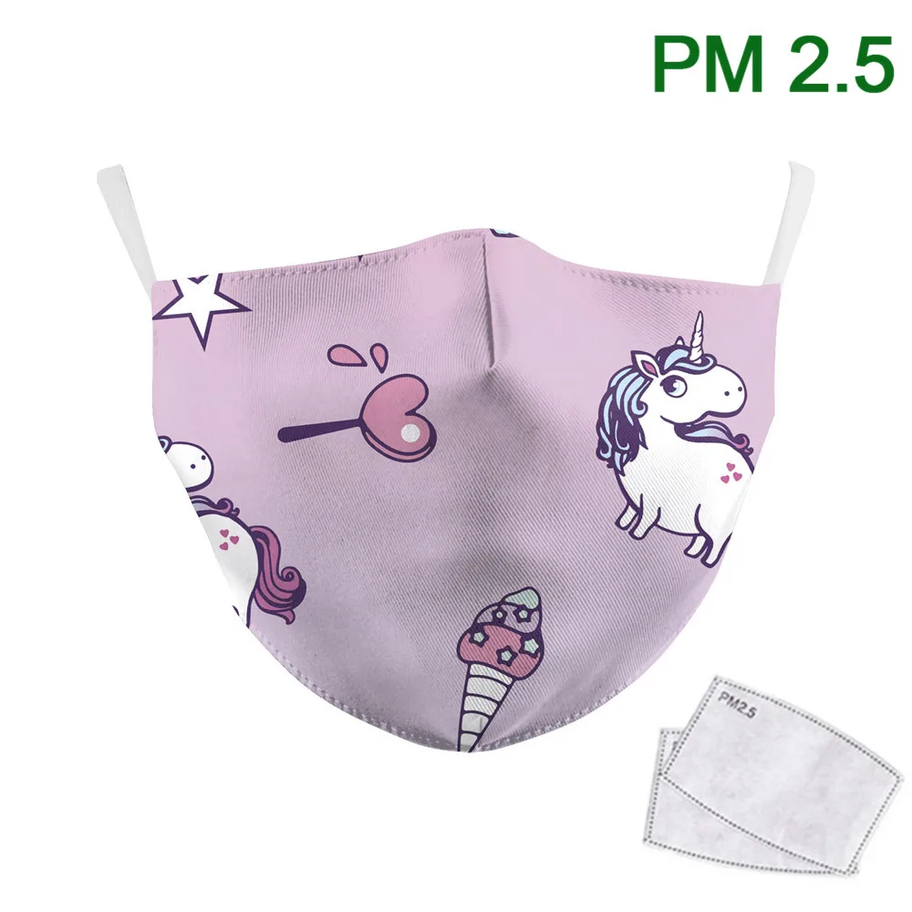 

Cute Face Mask Cartoon Pink Unicorn Masks Print Fabric Mouth-muffle Adult Washable Reusable PM 2.5 Protective Dust