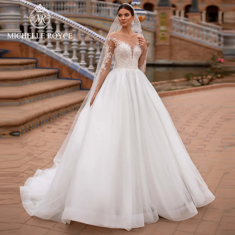 

Michelle Royce A-Ling Wedding Dresses 2024 Sexy Sweetheart Long Sleeve Appliques Chapel Train Bridal Gowns Vestido De Noiva