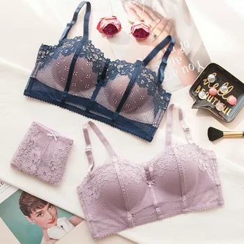 

Wasteheart Women Fashion Wireless Lace Bra Sets Straps Bralette Cotton Panties Push Up Underwear Sexy Lingerie Sets Cup A B