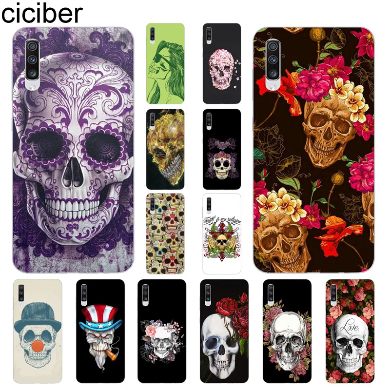 ciciber Phone Case Floral Skull Cover for Samsung Galaxy A50 A70 A80 A40 A30 A20 A60 A10 A20e Soft Silicone TPU Fundas Coque |