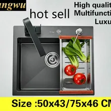 Домашняя стандартная кухонная ручная раковина одинарная мойка овощей 304 нержавеющая сталь высокого качества 50x43/75x46 см