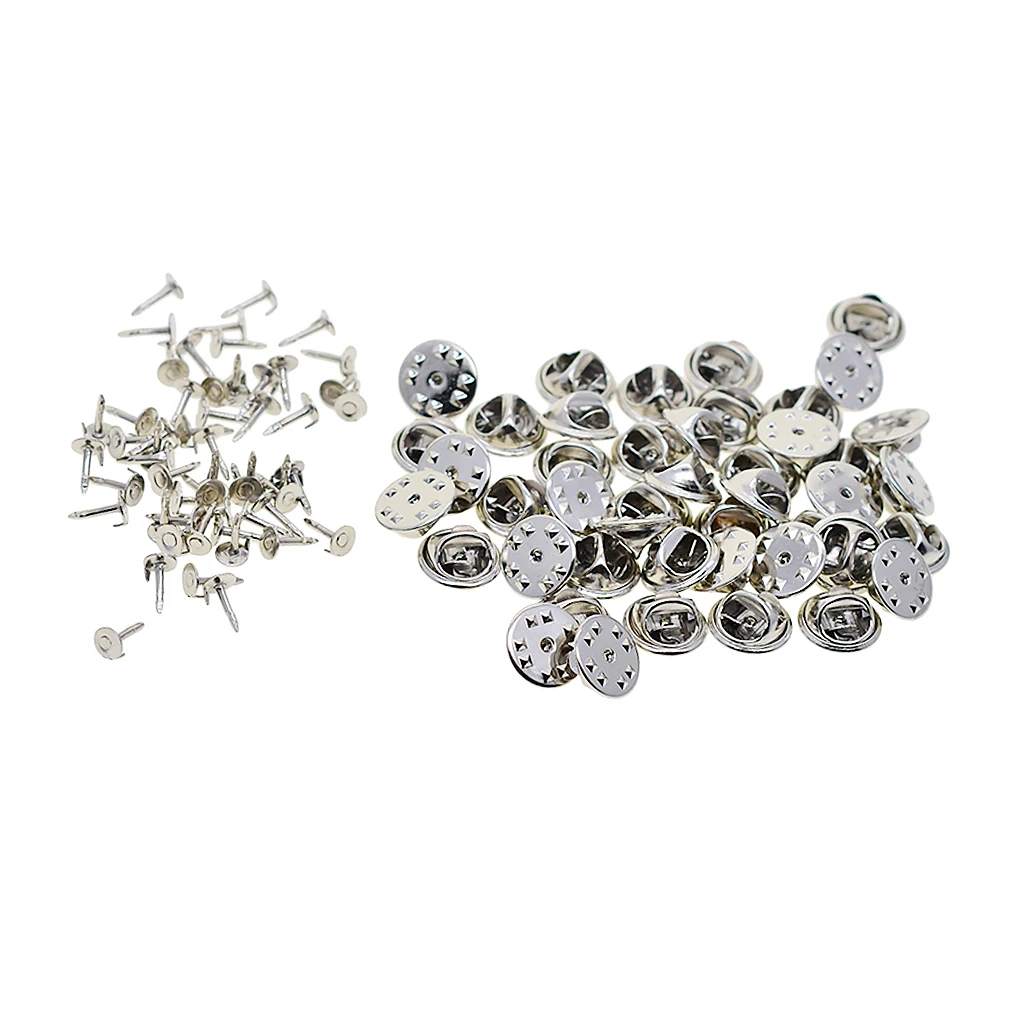 50 Sets Badge Hat Pin Metal Tie Back Lapel Butterfly Clasp Fastener Findings