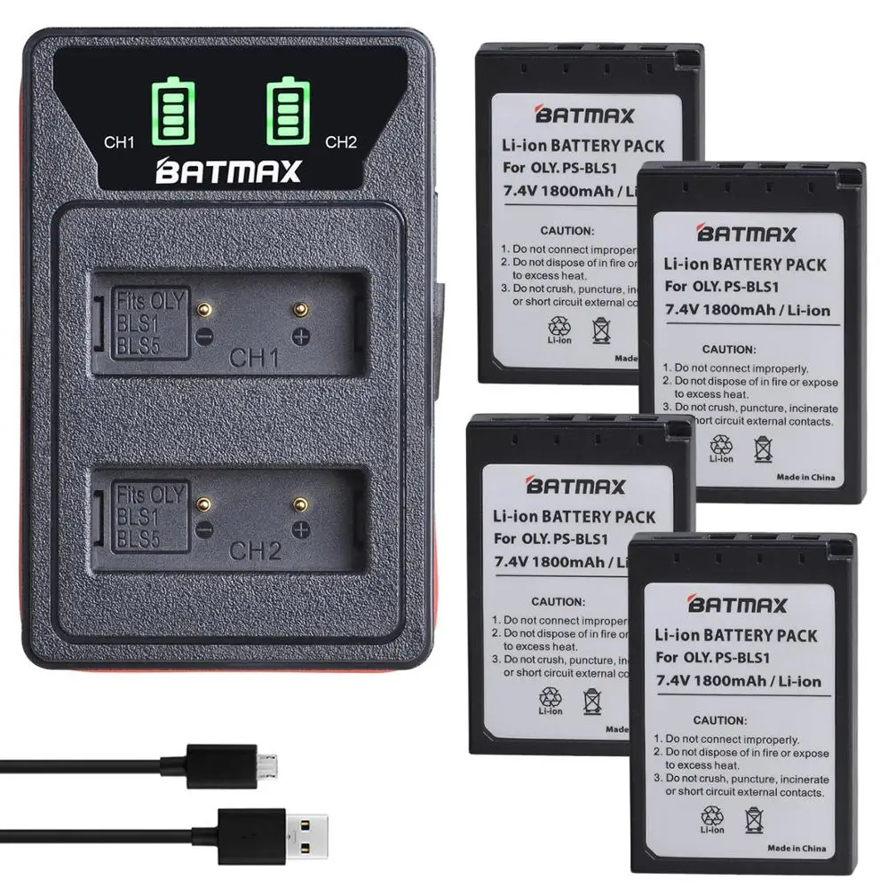 Ps-Bls1 Bls1 Battery + New Led Caricatore Doppio Con Il Tipo C Per Olympus E-400, E-410, E-420, E-450, Penna E-P1, E-P2, E-P3, E-Pl1, E-Pl3