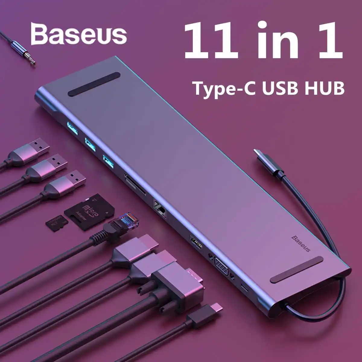 

Baseus Multi 11 Port USB Type-C HUB to 3.0 USB 2 HDMI RJ45 USB HUB for MacBook Pro Accessories USB Splitter Type-C HUB USB-C HUB
