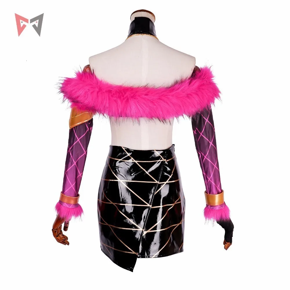 Лол Эвелинн косплей костюм игра KDA группа Женская одежда Хэллоуин сексуальная кожаная юбка меховой палантин парик уши обувь на заказ размер