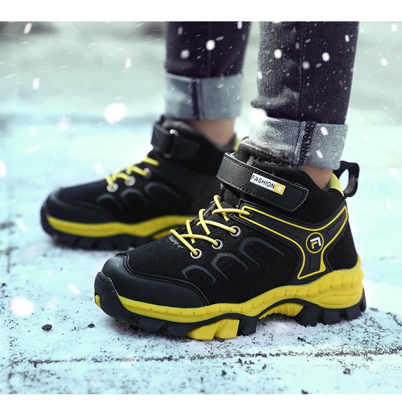 Детская спортивная обувь с высоким берцем, теплые зимние ботинки на меху, Нескользящие кроссовки для баскетбола для мальчиков, походная обувь для подростков, обувь для девочек
