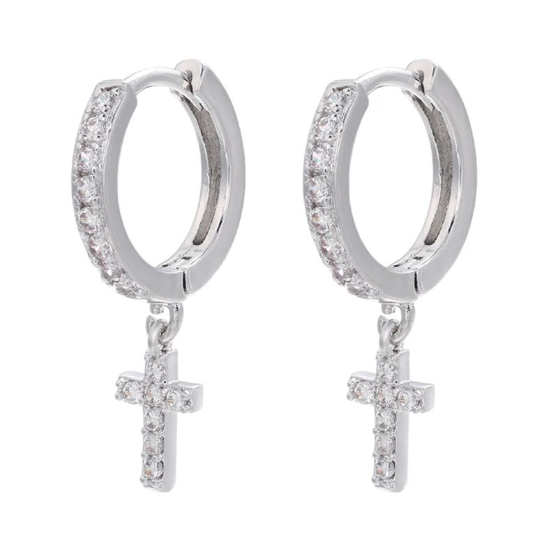 ZHUKOU 2021 NEW Gold/Silver color small hoop Earrings crystal mini cross hoop earrings for women Fashion jewelry wholesale VE355 ZHUKOU 2021 NEW Gold/Silver color small hoop Earrings crystal mini cross hoop earrings for women Fashion jewelry wholesale VE355