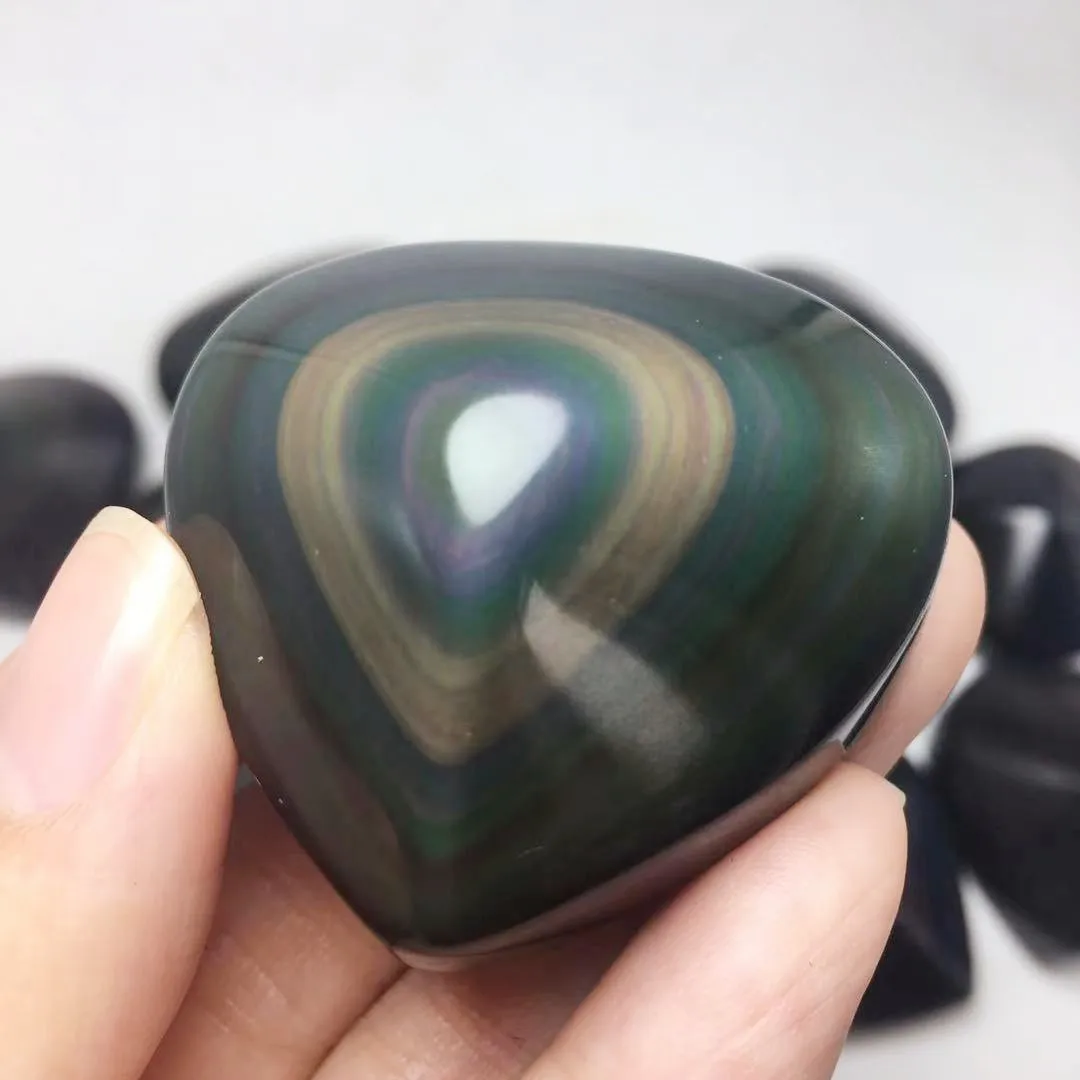 Natural Rainbow Obsidian Cat Eyes Quartz Crystal Heart Stones Healing Quartz Crystals And Minerals Specimen Decor Gift 2