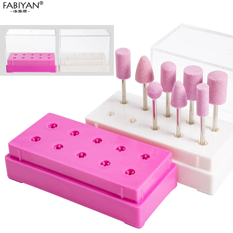 

10 Holes Container Stand Exhibition Display Case Nail Art Drill Bits Storage Empty Box Acrylic Holder Organizer Manicure Tool