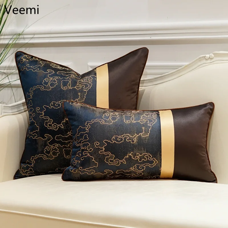 New Chinese Style Floating Clouds Pattern Cushion Cover Luxury Splicing