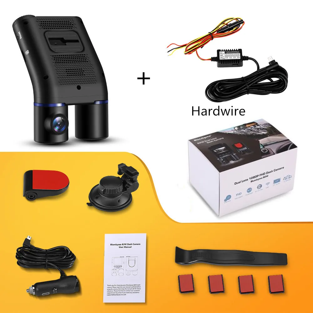 Add Hardwire Kit Автомобильный видеорегистратор Blueskysea с двумя линзами, видеорегистратор для автомобиля, gps, WiFi, камера HD 1080P B2W, вид спереди и сзади, видеорегистратор для Uber Lyft, такси, автобуса - Название цвета: Add Hardwire Kit