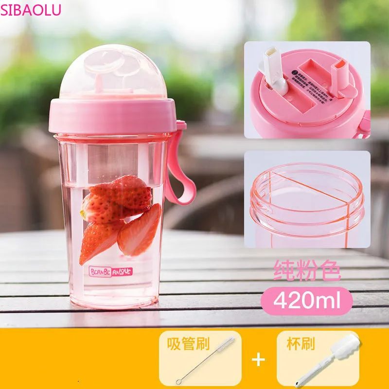

Creative Split Water Cup, One Cup, Dual Purpose, Double Straw Plastic Water Cup, Tea Bottle with Straw Cup with Straw