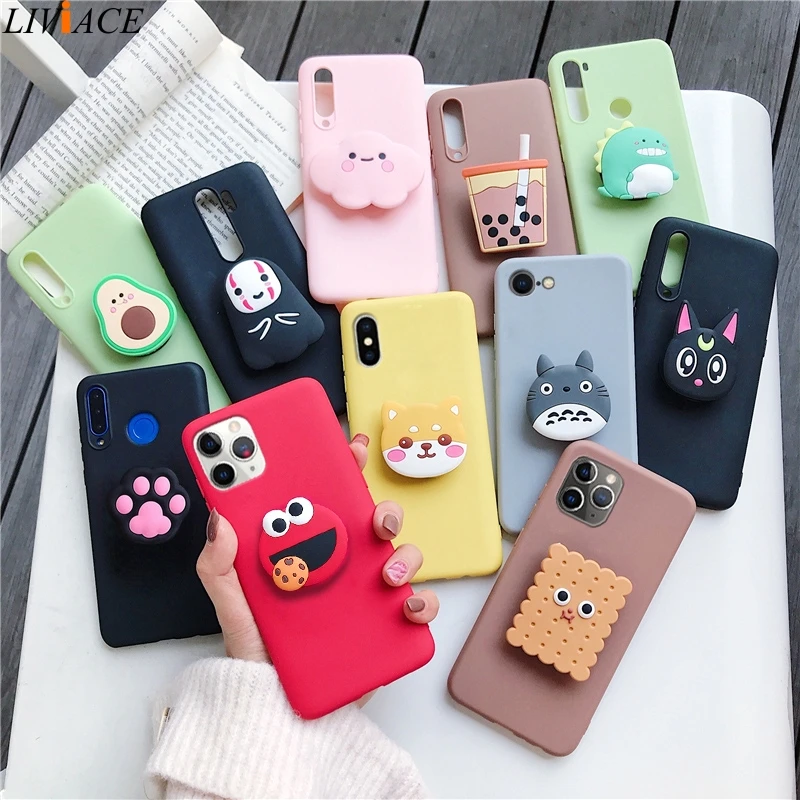 Funda de silicona con dibujos animados 3D para iphone, carcasa con soporte, para modelos 12, 11 Pro Max, x, xr, xs Max, 6, 7, 8 Plus, 6s, 5s, se|Fundas para teléfono| AliExpress