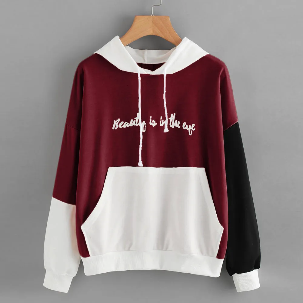 Jaycosin 2019 New Hoodies For Girls Letters Pocket Hooded Top Women