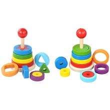 

Baby Stacking Rings Toys Rainbow Tower Building Blocks Sensory Learning Educational Developmental Toys