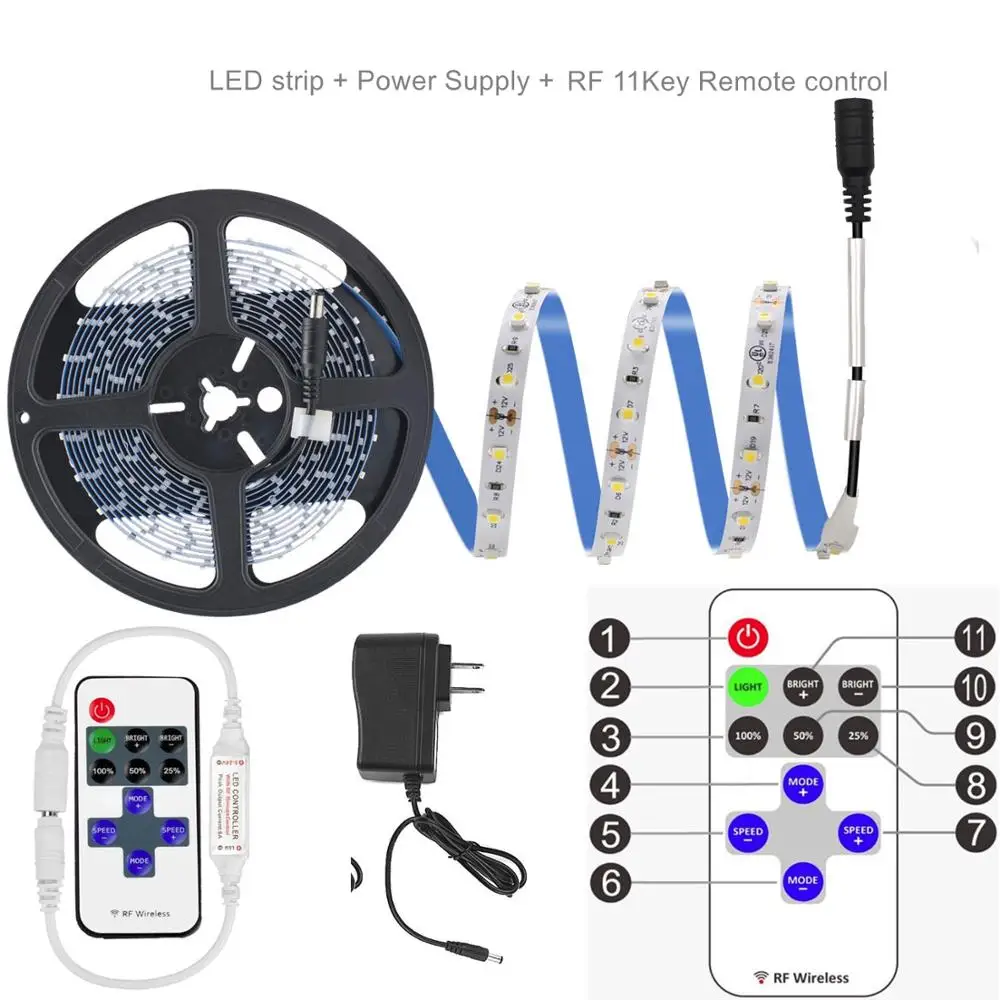 RF 11KEY DC12V 300led полосы Теплый/чистый белый 5 м SMD2835 Диммируемый пульт дистанционного управления RF домашний декоративная клейкая лента гибкая лента - Испускаемый цвет: RF 11KEY