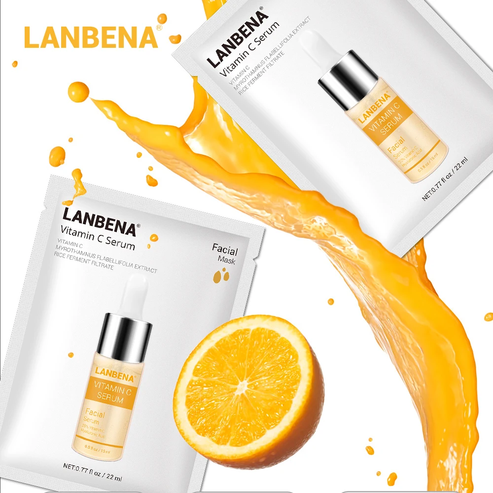 Маска для лица с витамином С LANBENA отбеливающая Антивозрастная увлажняющая маска