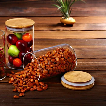 

Multifunctional Glass Sealed Storage Tank Bamboo Cover Creative Round Food Grain Milk Powder Kitchen Storage Bottle Coffee Pot