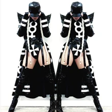 Новинка, сексуальная одежда для ночного клуба, для женщин, девочек, черные длинные часы, куртка, боди, костюмы диджея певца, для женщин, хип-хоп, джаз, танцевальный костюм