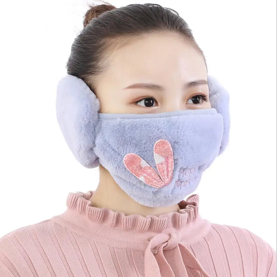 Cute girls winter warm masks Ear protect lady's anti-pollution mouth mask Cycling Wearing Earmuff Windproof Mask women Anti-Dust