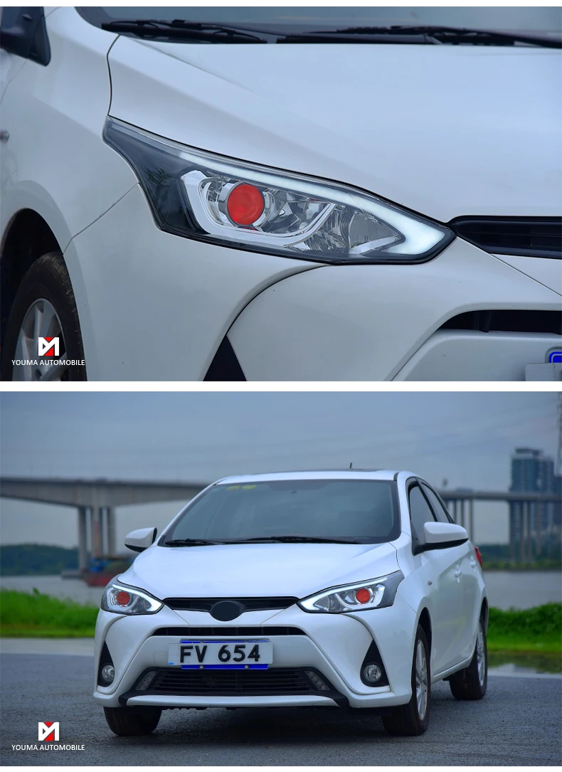 Автомобильные стильные фары для Toyota Yaris L- светодиодные фары DRL ходовые огни биксеноновые фары Противотуманные фары с ангельскими глазками