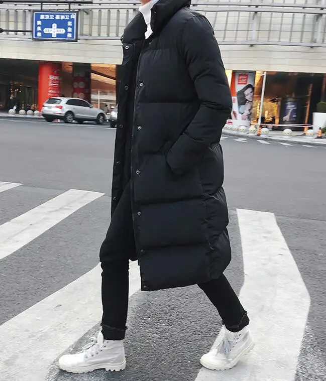 Мужская длинная пуховая куртка, пальто, роскошная брендовая зимняя однотонная черная парка для мужчин, плюс размер 4XL, плотный теплый, Облегающая посадка Мужское пальто