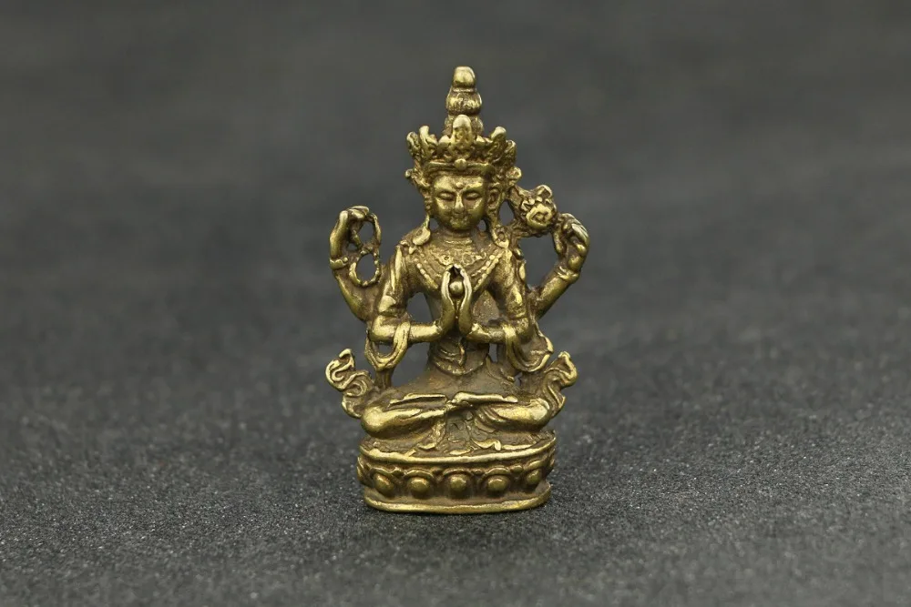 Антикварная медная статуя Будды домашние декоративные предметы для гостиной маленькие украшения Ретро латунь офисный стол миниатюрные фигурки