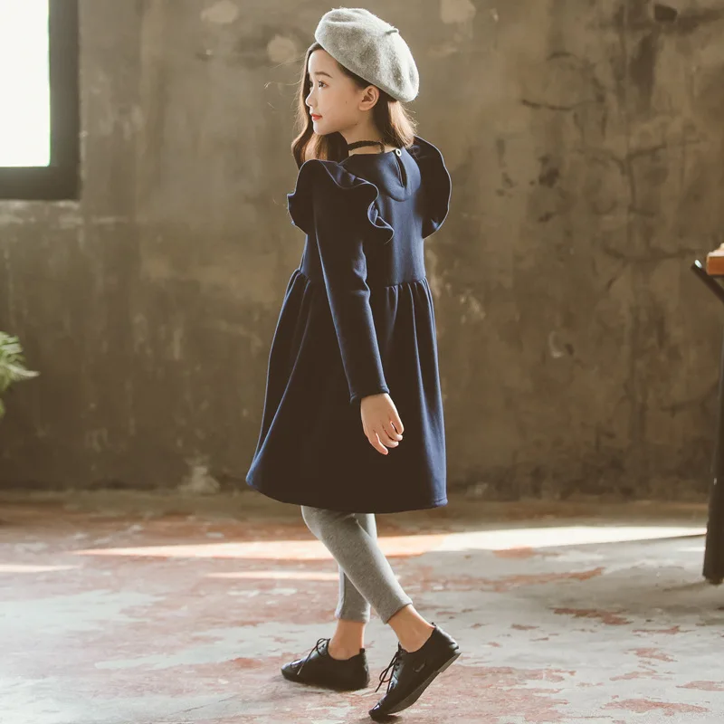Одежда для подростков зима, Осеннее вельветовое плотное корейское теплое школьное платье принцессы с длинными рукавами Черное для девочек 5-17 лет