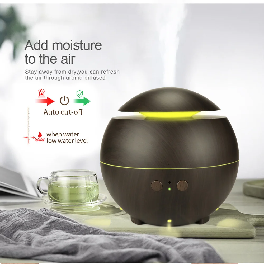 

New Products Colorful Ultrasonic Wood Grain Aromatherapy Humidifier Essential Oil Diffuser 600 Ml Aroma Diffuser