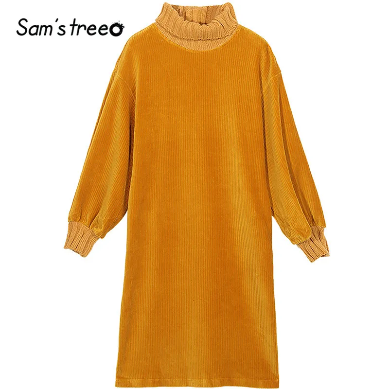 SAM'S TREE, черный, чистый, водолазка, вязаный, минималистичный, прямой, вельветовый свитер, платье для женщин,, осень, для отдыха, для офиса, женские платья