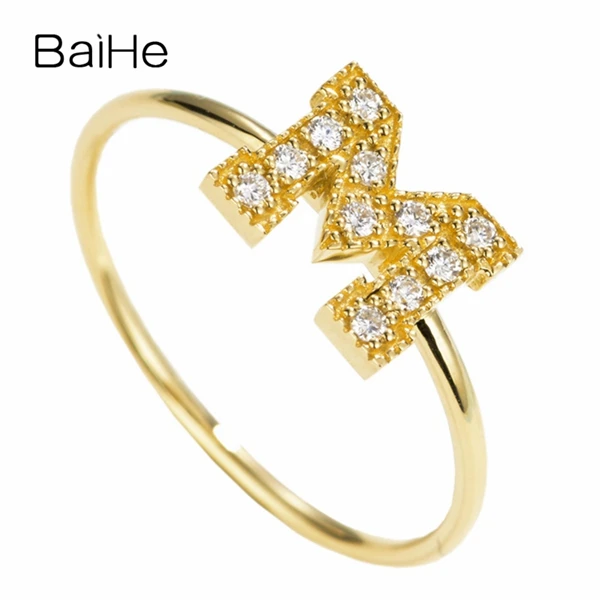 Yellow Gold BAIHE Solid 14K желтое золото 0.1CT Сертифицированный H/SI круглый огранки из натуральных бриллиантов свадебные женские модные ювелирные изделия Подарочное кольцо - Цвет камня: Yellow Gold