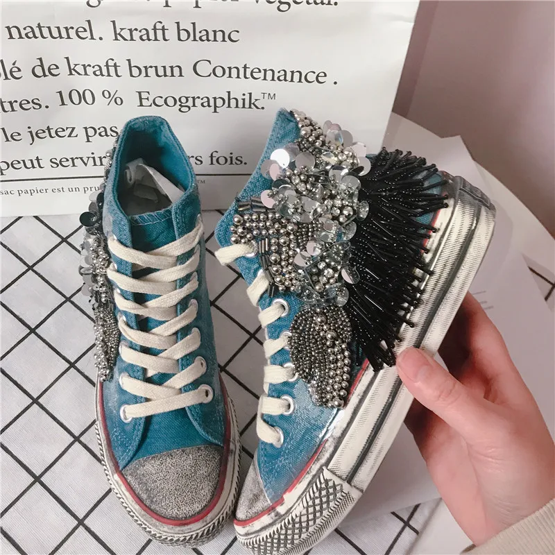 

JELLYFOND New Fashion Women Shoes Woman Casual Shoes Comfortable Lace Up Platform Sneakers Canvas Shoes Breathable crystal Shoe